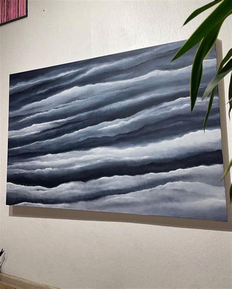 Large Dark Blue Abstract Painting Abstract Clouds Living - Etsy