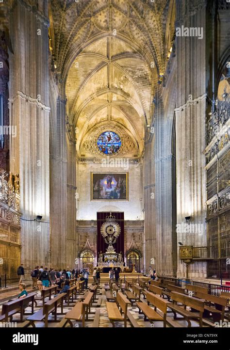 Seville Cathedral. Interior looking towards the Chapel of St James the Apostle, Sevilla ...