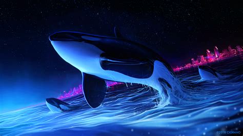 2560x1440 Dolphin Night Orca Whale Digital Art 1440P Resolution HD 4k Wallpapers, Images ...