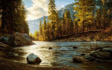 landscape, Nature, River, Forest, Fall, Mountain, Snow, Trees, Sunlight ...