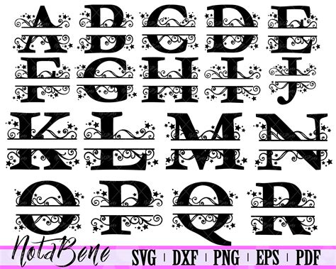 Split Monogram Letters Split Alphabet svg Files for Silhouette | Etsy