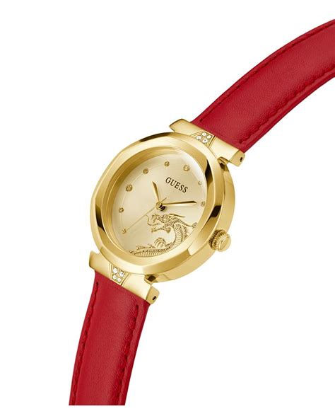 GUESS Women's Analog Red Leather Watch 34mm - Macy's