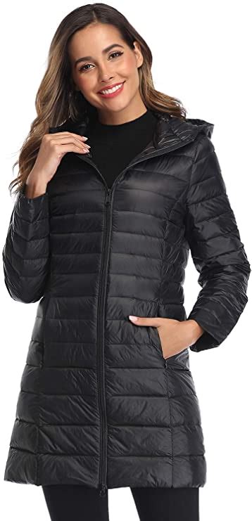 Amazon.com: Obosoyo Women's Winter Packable Down Jacket Plus Size Ultralight Long Down Outerwear ...