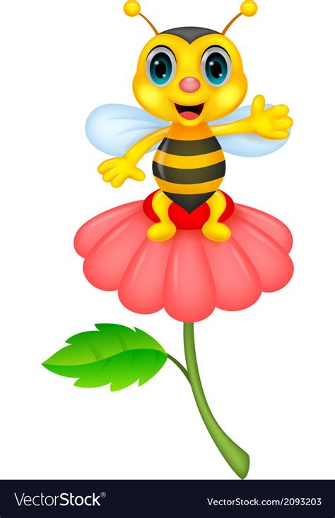 Cute little bee cartoon on red flower Royalty Free Vector