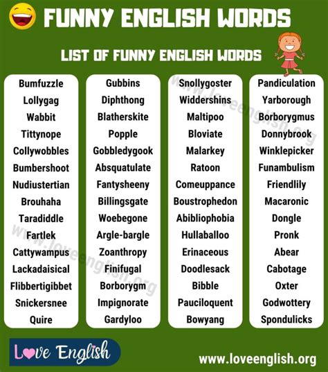 Funny Words: 60 Funny English Words You Probably Don't Know - Love English