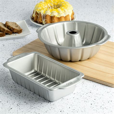 Tasty 2 Piece Baking Set: 9"x5" Non-Stick Loaf Pan and 9" Non-Stick Fluted Tube Cake Pan with ...