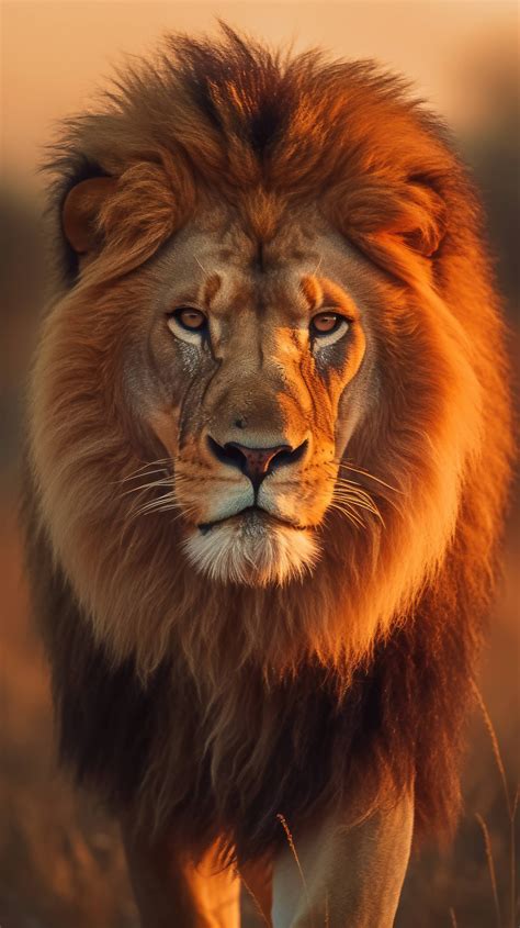 A 4K ultra HD mobile wallpaper showcasing a majestic Lion, the king of the savannah, with its ...