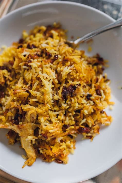 Zereshk Polo Persian Saffron Rice with Barberries Stock Image - Image of fork, middle: 262602531