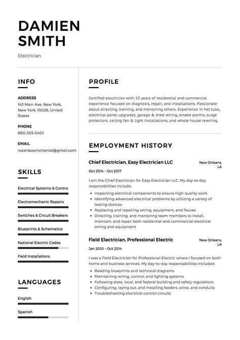 Guide: Electrician Resume Samples [+ 12 Examples ] | PDF & Word | 2019