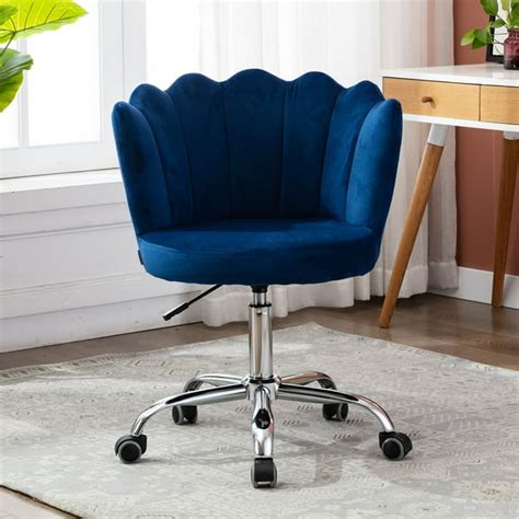 Vanity Chair with Wheels Modern Leisure Desk Chair Velvet Upholstered Shell Chair Ergonomic Mid ...