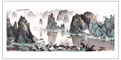 traditional Chinese painting scenery landscape picture painting on canvas giant black and white ...