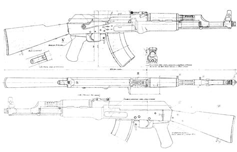 AK-47 Blueprint - Download free blueprint for 3D modeling