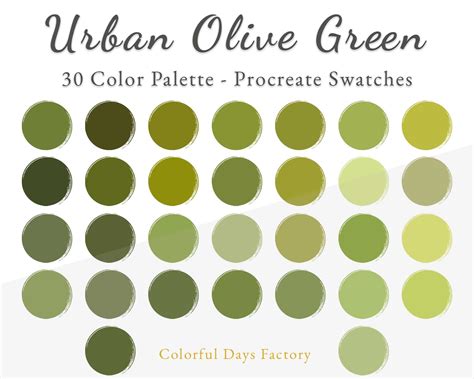 Urban Olive Green Color Swatches Procreate Color Palette | Etsy Green Colour Palette, Green ...