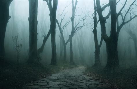 Premium Photo | Landscape of haunted mist forest with pathway dark ...