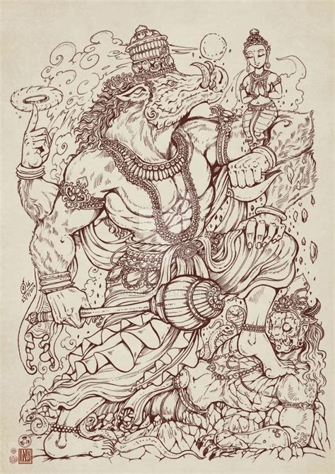 Narasimha drawing version. Narasimha kill demon Hiraṇyakaśipu. Lord Vishnu avatar. Shiva Art ...