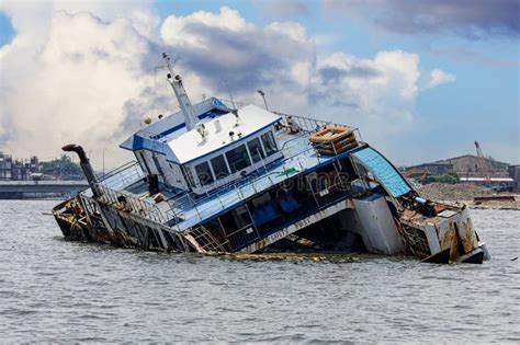 Barge Sinking in the Shallow Waters of Manila Bay Philippines Stock ...