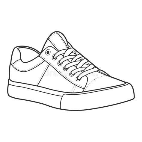 Shoe Line Drawing. Shoes Sneaker Outline Drawing Vector, Black Line Sneaker. Vector Illustration ...