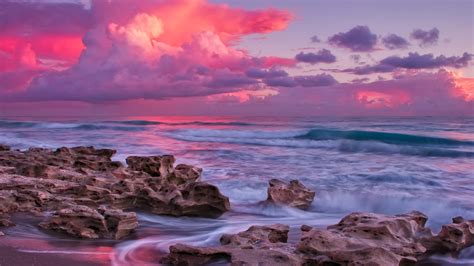 Ocean With Pink Clouds During Sunset HD Pink Wallpapers | HD Wallpapers ...