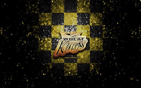 Download wallpapers Brandon Wheat Kings, glitter logo, WHL, yellow black checkered background ...