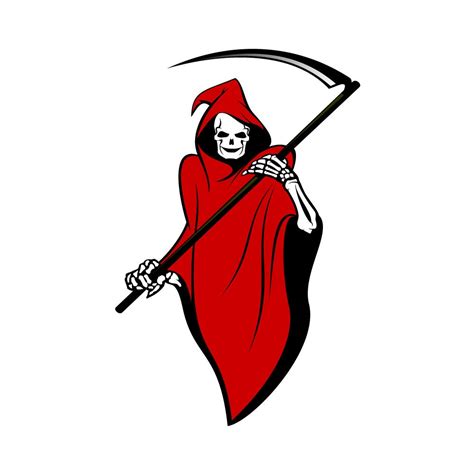 Red Cloak Grim Reaper Holding Scythe Blade to the Right Full Color ...