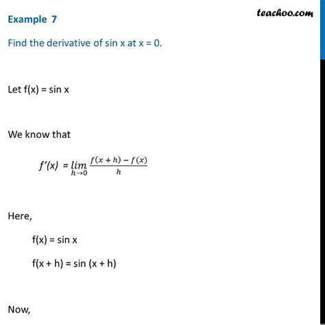 Example 7 - Find derivative of sin x at x = 0 - Class 11