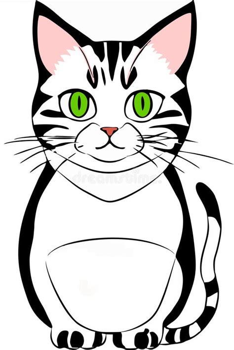 Graphic Drawing White Cat with Green Eyes Stock Illustration ...