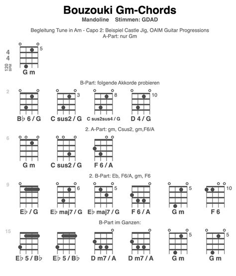 Irish Bouzouki: Accompanying Tunes in Am with Gm-Chords Capo 2 - The Castle Jig