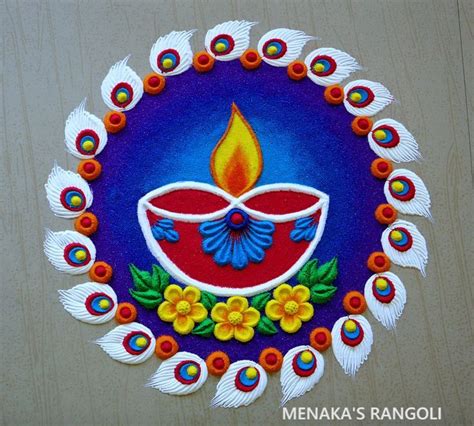 Easy Diya Rangoli Designs For Diwali | Easy Deepam Rangoli Designs For Deepa… | Free hand ...