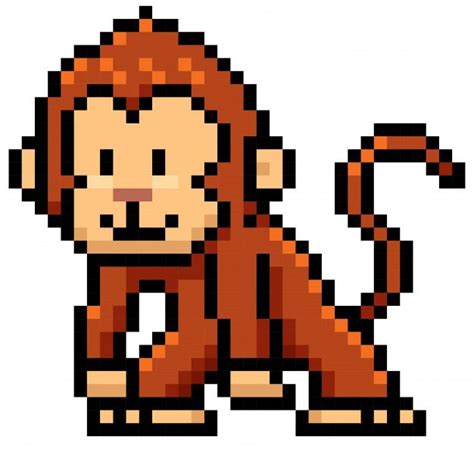 pixel art monkey grid Cute monkey perler bead pattern - Pixel Art Grid