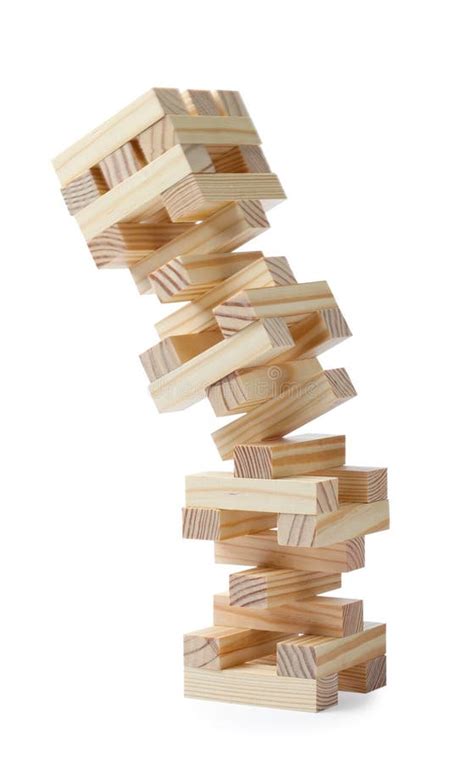 Jenga Tower Made of Wooden Blocks Falling on White Background Stock Photo - Image of education ...