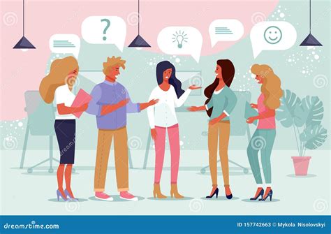 Poster Community Young People Sharing Ideas Flat Stock Illustration - Illustration of people ...