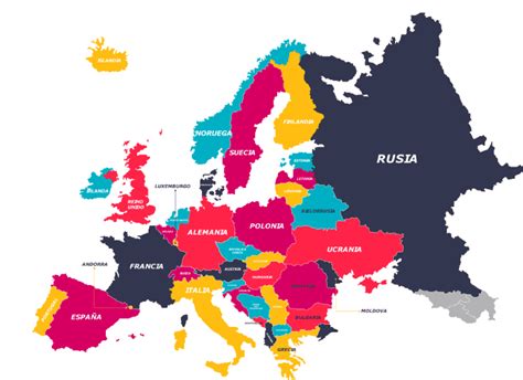 Mapa de Europa con nombres y división política en PDF gratis