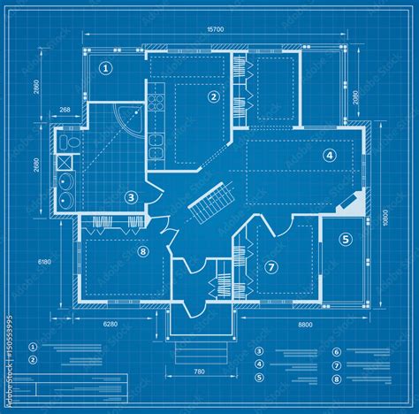 Blueprint house plan drawing. Figure of the jotting sketch of the construction and the ...