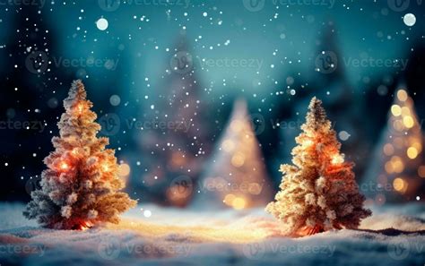 Beautiful tiny and snowy Christmas trees for wallpaper with copy space. Festive decoration ...