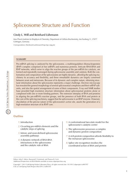 Spliceosome Structure and Function.pdf | Rna Splicing | Intron