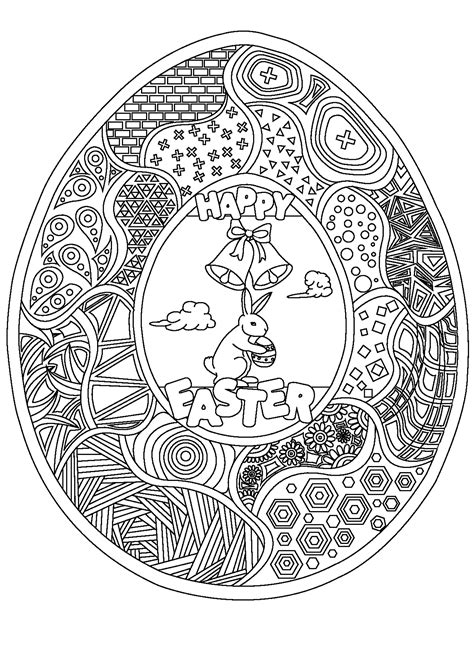 Easter egg : rabbit and bells - Easter Coloring Pages for adults