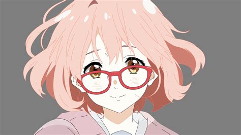 brown eyes glasses kuriyama mirai kyoukai no kanata pink hair short ...