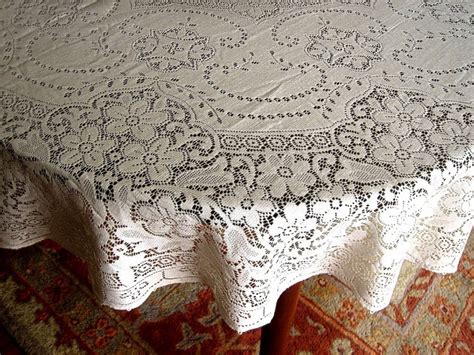 Quaker Lace Tablecloth Vintage Oval COTTON Needle Lace FLOWERS | Etsy