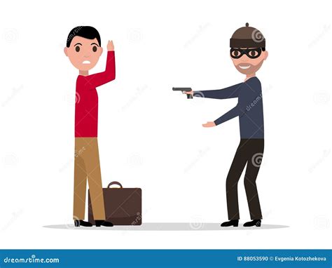 Vector Cartoon Robber with a Gun Robbing a Man Stock Vector ...