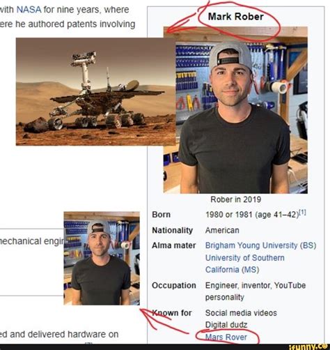 Mark Rober vith NASA for nine years, where ere he authored patents involving Rober in 2019 Born ...