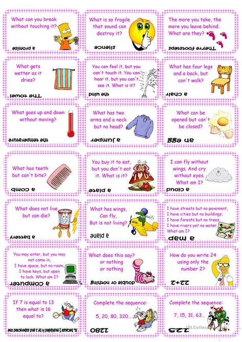 Brain teasers, riddles & puzzles card game (set 2) - English ESL Worksheets | Brain teasers for ...