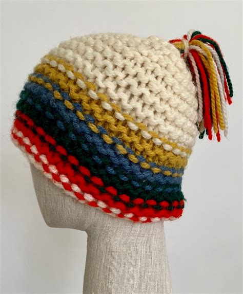 Italian Wool Ski Hat Made in Italy for Lazarus Vintage Natural White Red Blue Mustard Knit ...