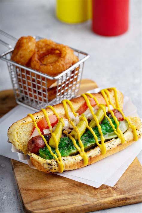 Chicago Hot Dog on a Poppy Seed Bun Stock Photo - Image of lunch, sauce: 167011824