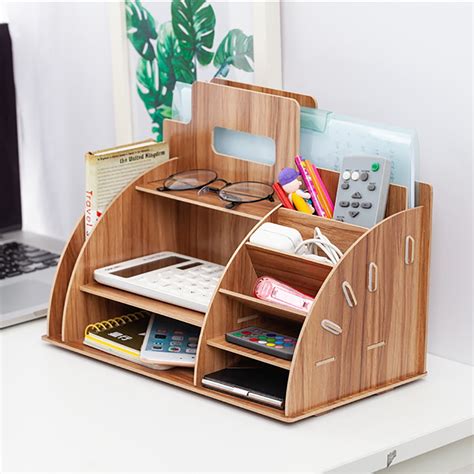 Wooden Desktop Organizer Office Supplies Storage, Wooden Desk Organizer, Home Office Supply ...