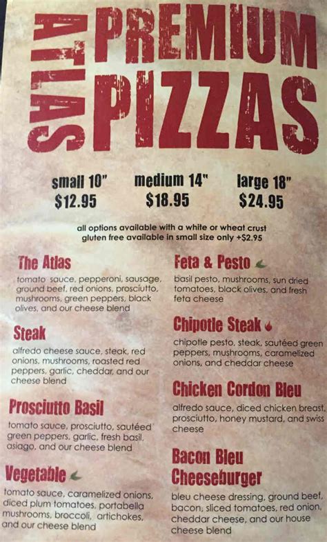 Atlas Brick Oven Pizzeria Menu, Corning, NY