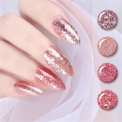 BORN PRETTY 5ml Nail UV Gel Rose Gold Pink Shinning Glitter Gel Polish ...