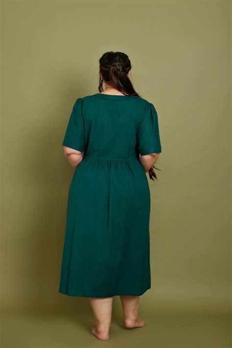 Cotton Flax Dress in Emerald Green – Pana Mina