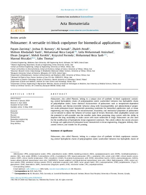 (PDF) Poloxamer Tri-block Copolymer: Advances in Biomedical Applications