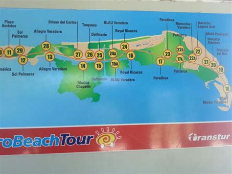 Varadero Beach Tour bus map (resort part) | Varadero, Cuba map, Bus map