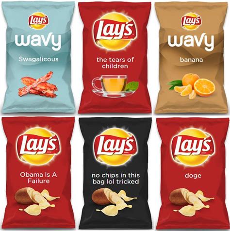 Hilarious and Fake Lays Potato Chip Flavors | Potato chip flavors, Weird snacks, Lays flavors